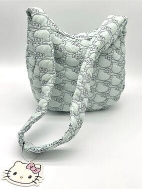 Hello Kitty Quilted Embroidered Zip Top Shoulder Bag Purse Tote Sanrio NWT